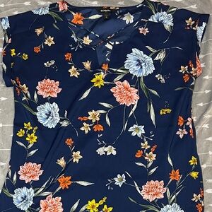 Express Navy Blue Floral Blouse